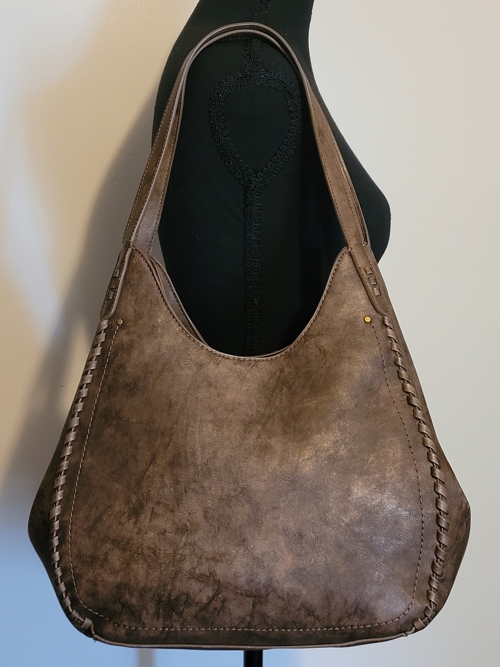 Style & Co. Distressed Brown Vegan Leather Hobo Shoulder Bag BRAND NEW
